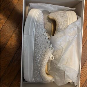 Betsey Johnson Pearl-Studded Cream Sneakers